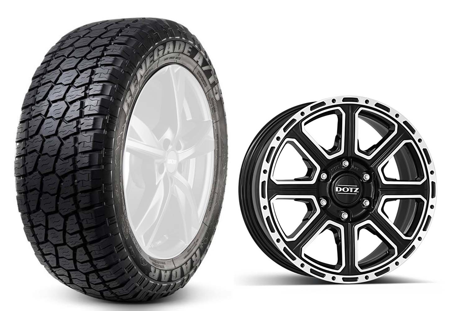 Komplettradsatz Radar Renegade A/T-5 265/65R18 114H auf Alufelge Dotz Kalahari Dark 8x18"