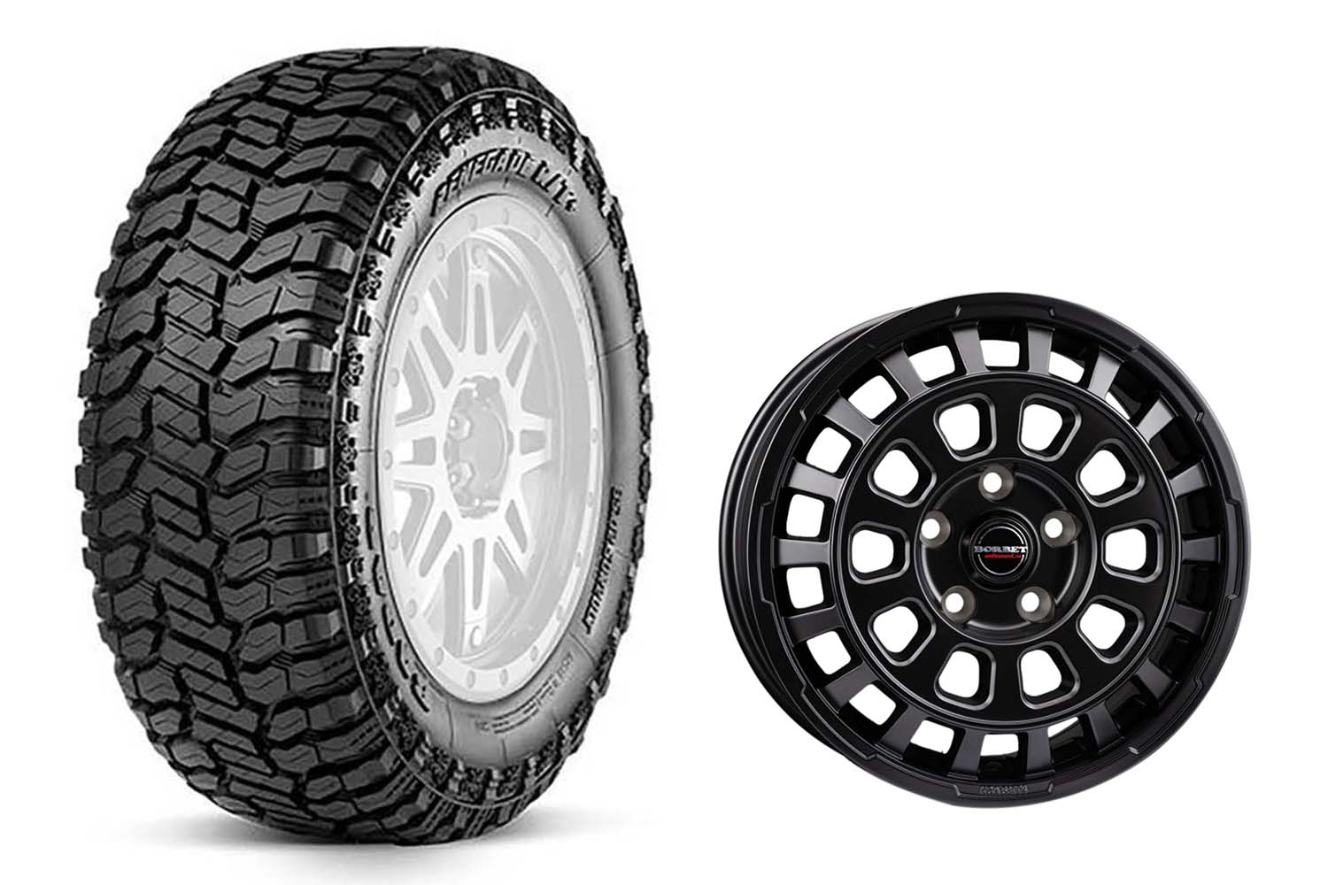 Radar Renegade R/T + Mud Terrain 265/65R18 auf Borbet CW7 matt Schwarz