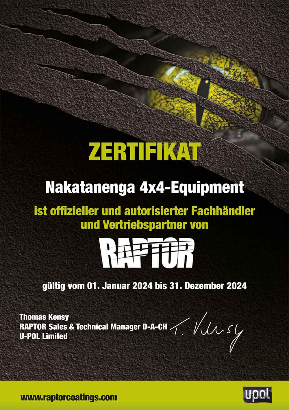 Raptor Zertifikat