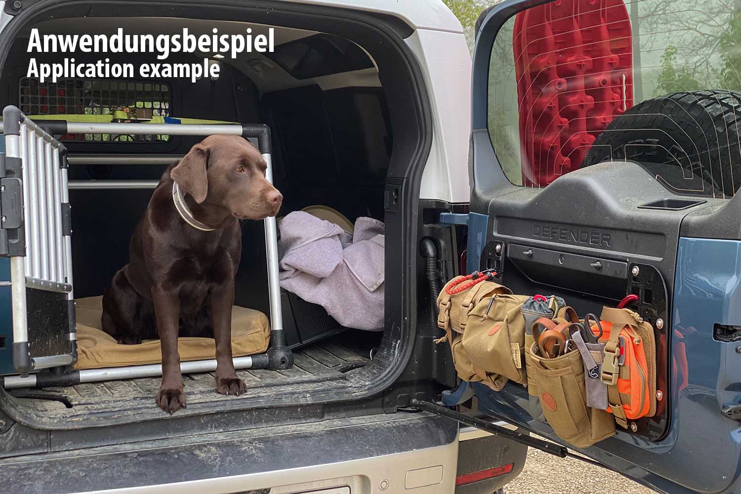 Anwendungsbeispiel für Tailgate Organizer am New Defender