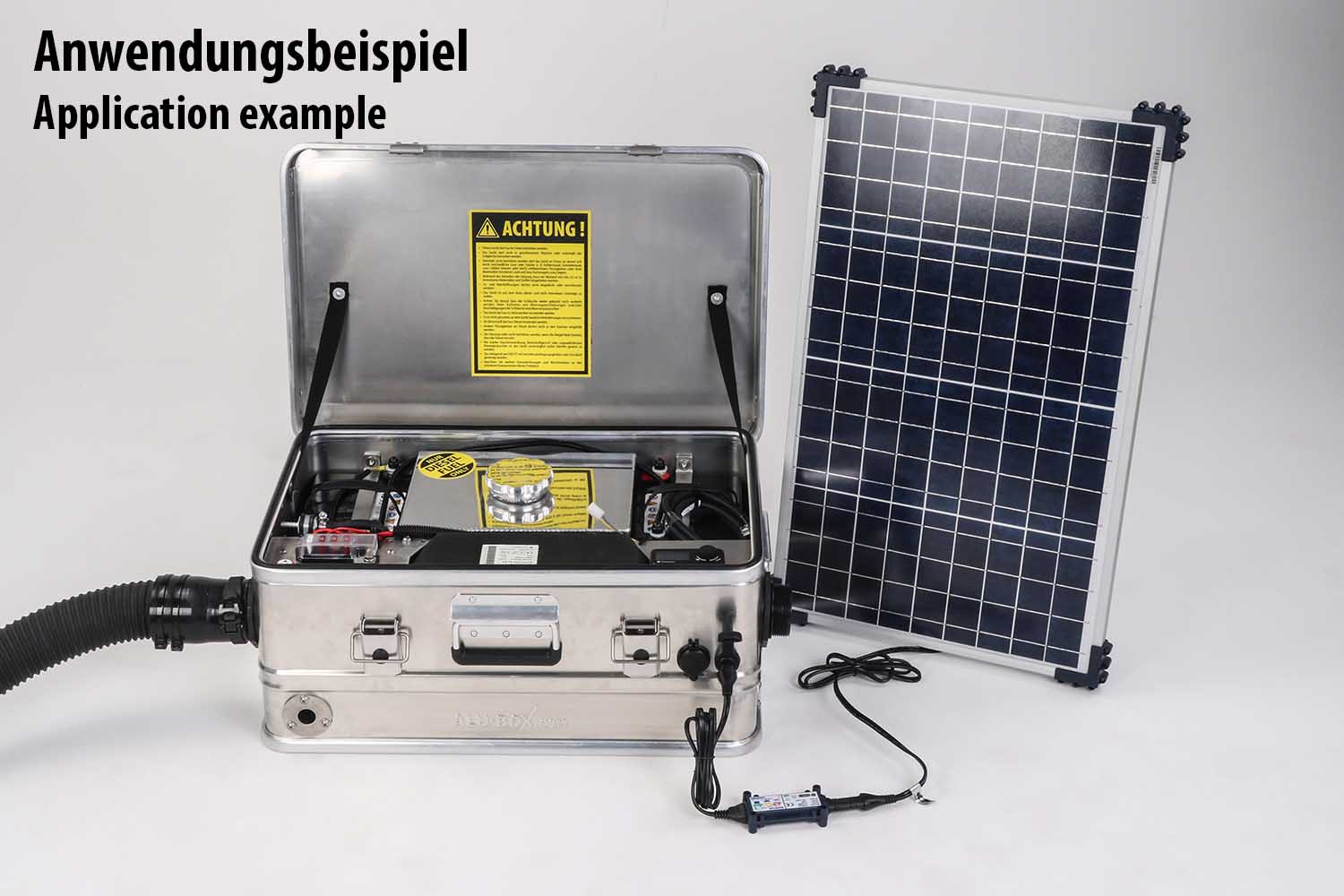 Heizbox, Anwendungsbeispiel mit angeschlossenem Solarladegerät