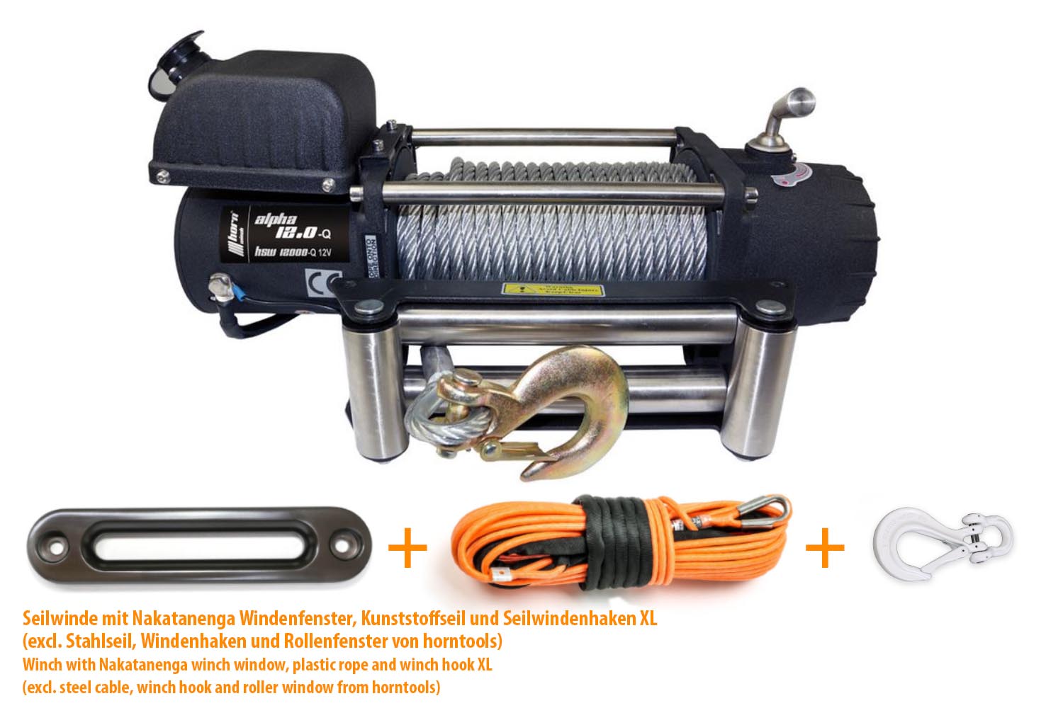 Seilwinde Horntools Alpha 12.0 mit 5,4to Zugkraft, 12 Volt Elektrowinde, mit Windenseil